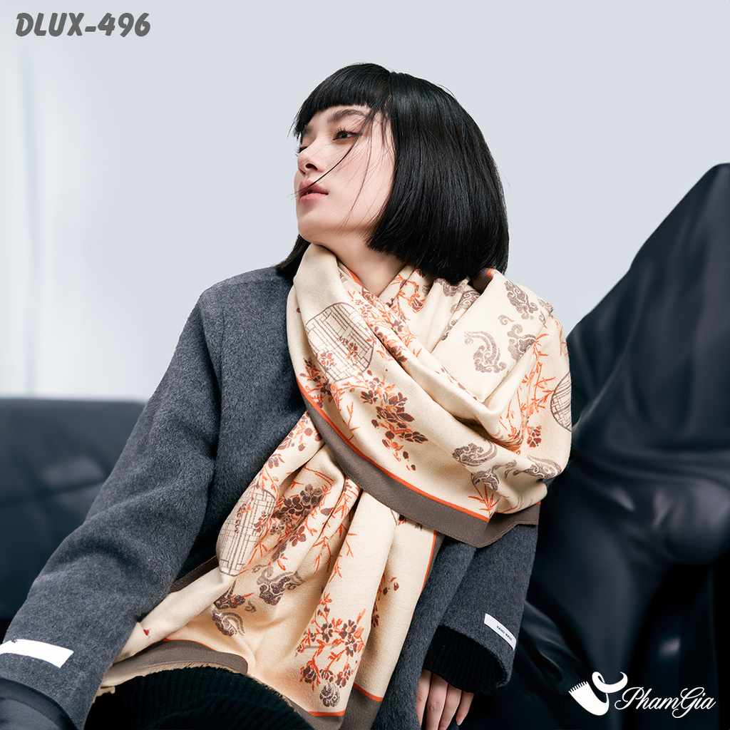 Người Mẫu Choàng Khăn Choàng Dạ Cashmere Cao Cấp Họa Tiết Cổ Điển Màu Cam Trang Nhã