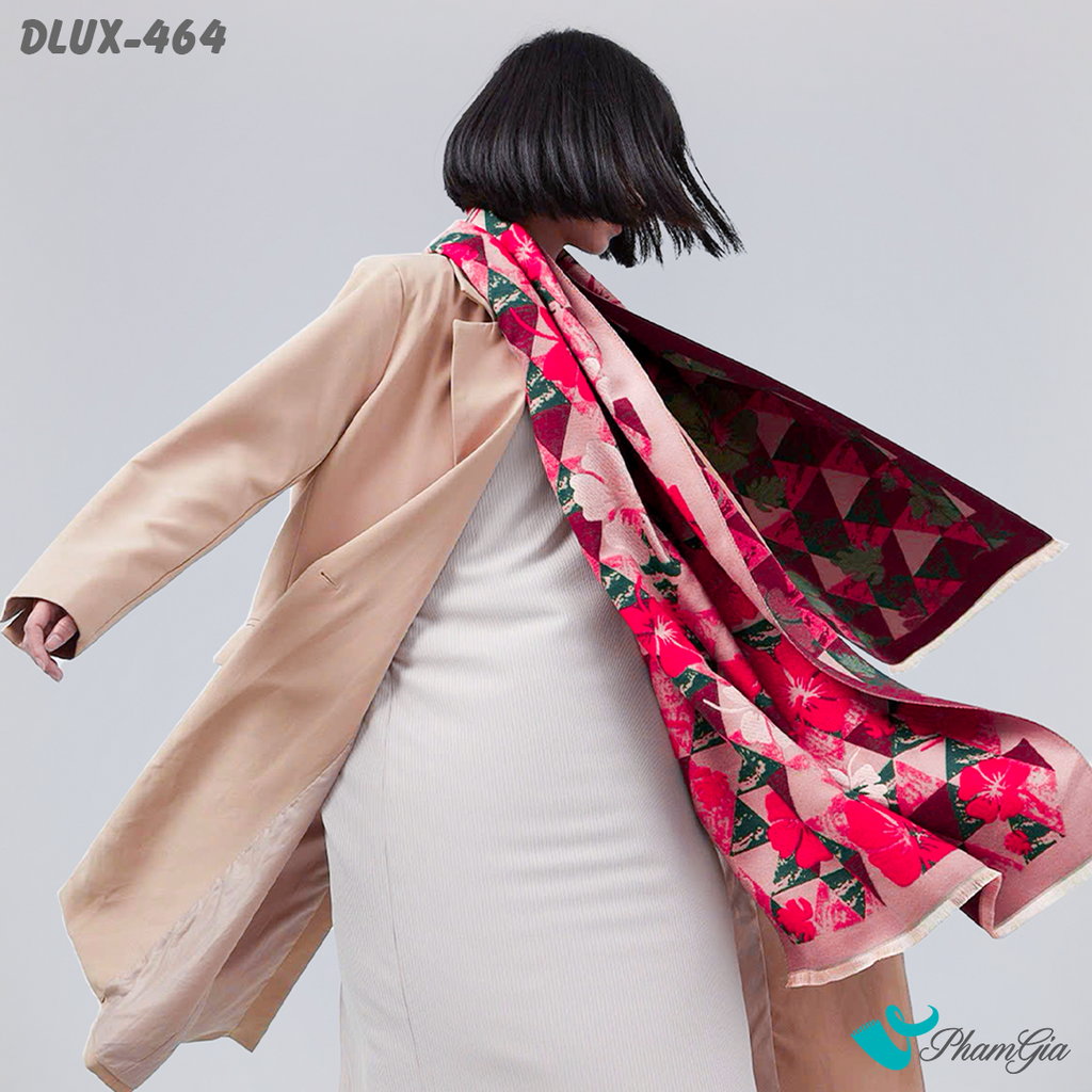 Model Choàng Khăn Choàng Dạ Cashmere Cao Cấp Họa Tiết Hoa Mai Màu Đỏ Sang Trọng