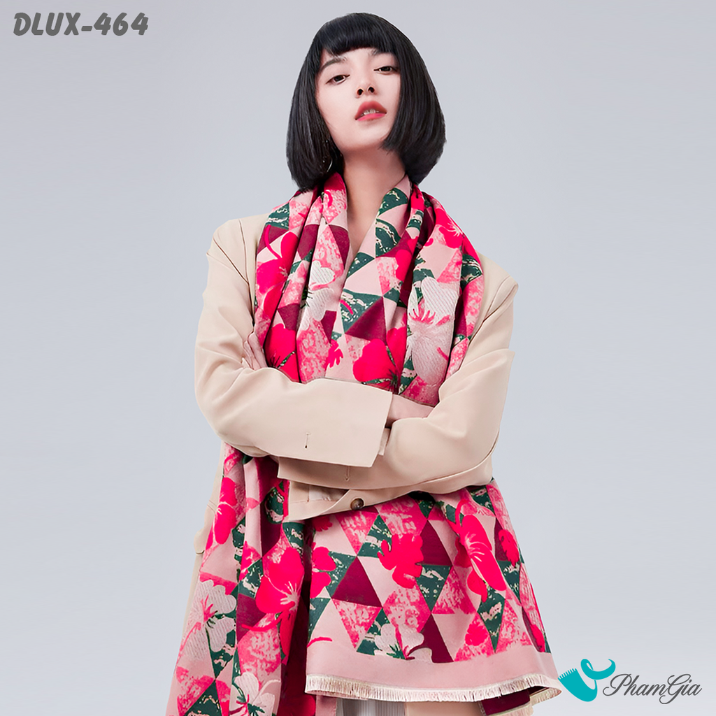 Người Mẫu Choàng Khăn Choàng Dạ Cashmere Cao Cấp Họa Tiết Hoa Mai Màu Đỏ Sang Trọng