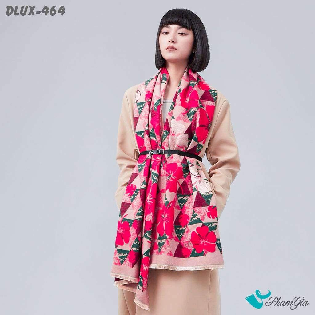 Khăn Choàng Dạ Cashmere Cao Cấp Họa Tiết Hoa Mai Màu Đỏ Sang Trọng