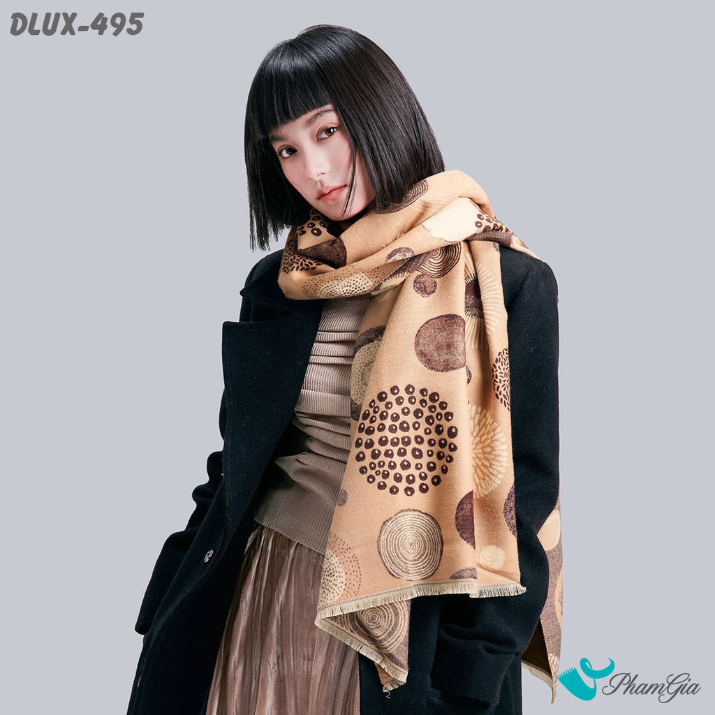 Khăn Choàng Dạ Cashmere Cao Cấp Họa Tiết Pháo Hoa Màu Nâu Tây Hiện Đại