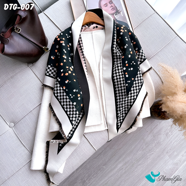 Khăn Choàng Dạ Tam Giác Họa Tiết Hoa Nhí Màu Đen (DTG007)