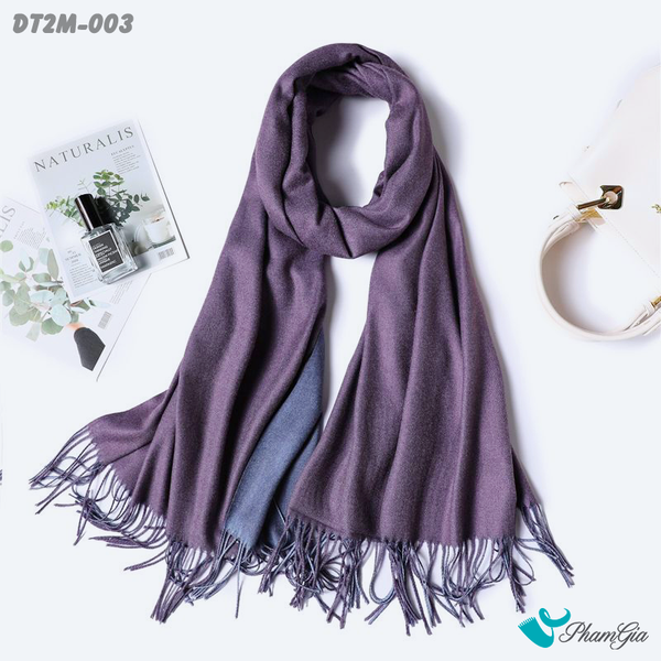 Khăn Choàng Dạ Trơn 2 Mặt Phối Màu Tím Nho - Xanh Ghi Trang Nhã (DT2M003)