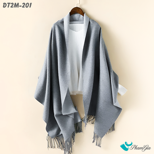 Khăn Choàng Dạ Cashmere Trơn 2 Mặt Phiên Bản Mới Phối Màu Xám Khói - Xám Ghi Tối Giản (DT2M201)