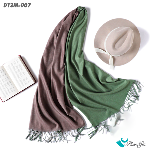 Khăn Choàng Dạ Trơn 2 Mặt Phối Màu Xanh Rêu - Nâu Đất Thanh Lịch (DT2M007)