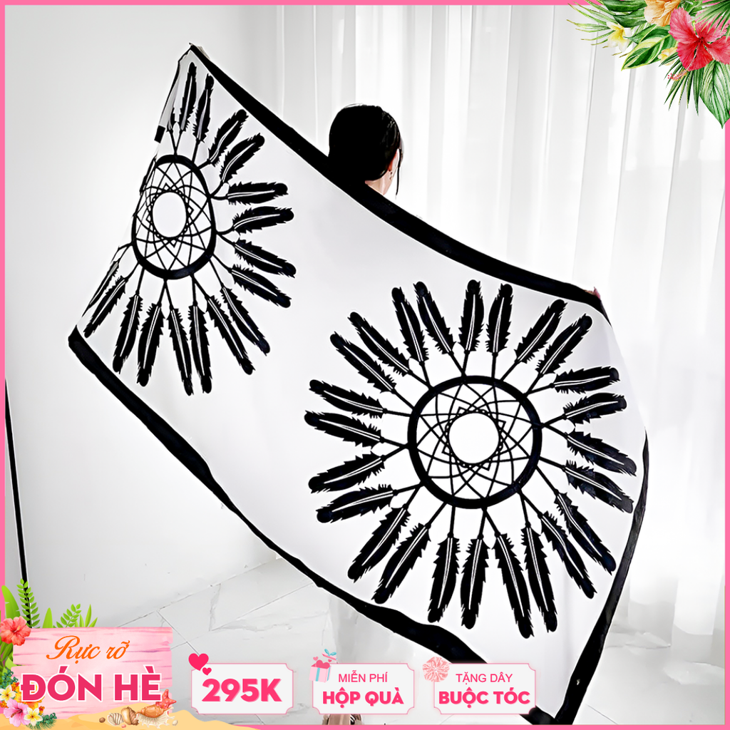 Khăn Choàng Linen Boho Họa Tiết Dreamcatcher Màu Trắng Đen Cá Tính