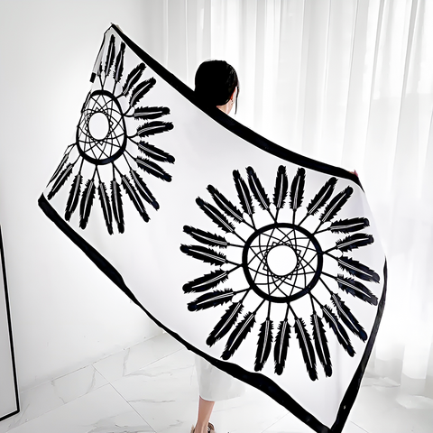 Khăn Choàng Linen Boho Họa Tiết Dreamcatcher Màu Trắng Đen Cá Tính
 (LNTC358)