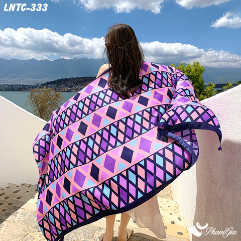 Khăn Choàng Linen Boho Họa Tiết Hình Học Màu Tím Hồng Cá Tính
