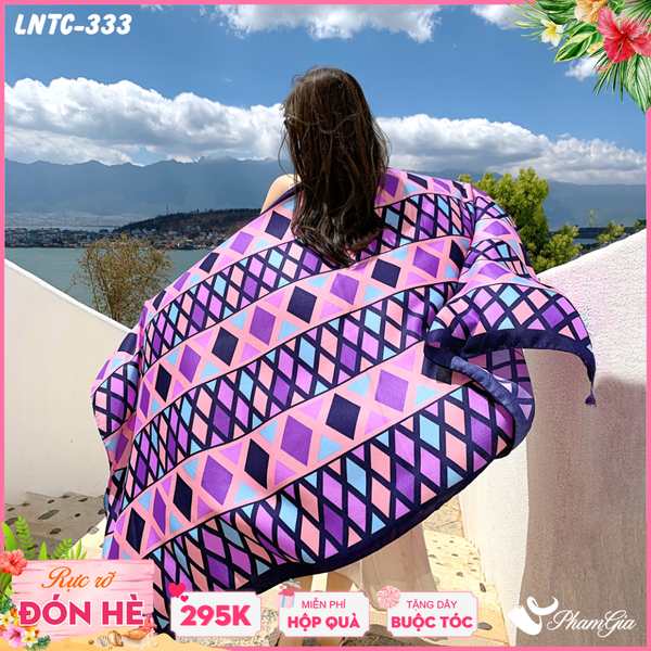 Khăn Choàng Linen Boho Họa Tiết Hình Học Màu Tím Hồng Cá Tính (LNTC333)