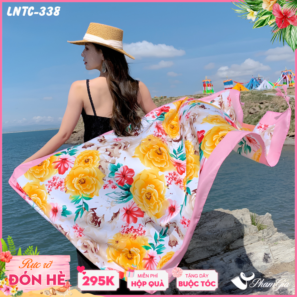 Khăn Choàng Linen Boho Họa Tiết Hoa Hồng Vàng Rực Rỡ