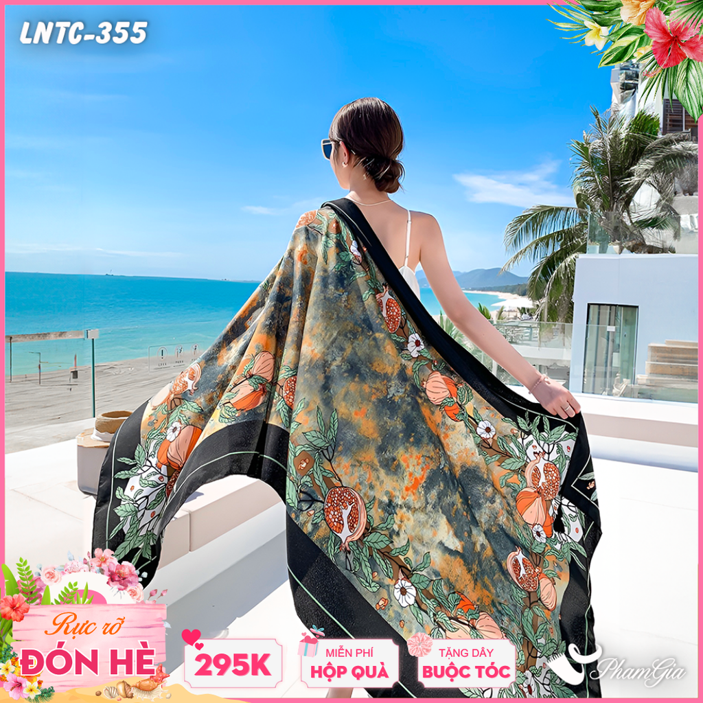 Khăn Choàng Linen Boho Họa Tiết Lựu Chín Màu Đen Tinh Tế