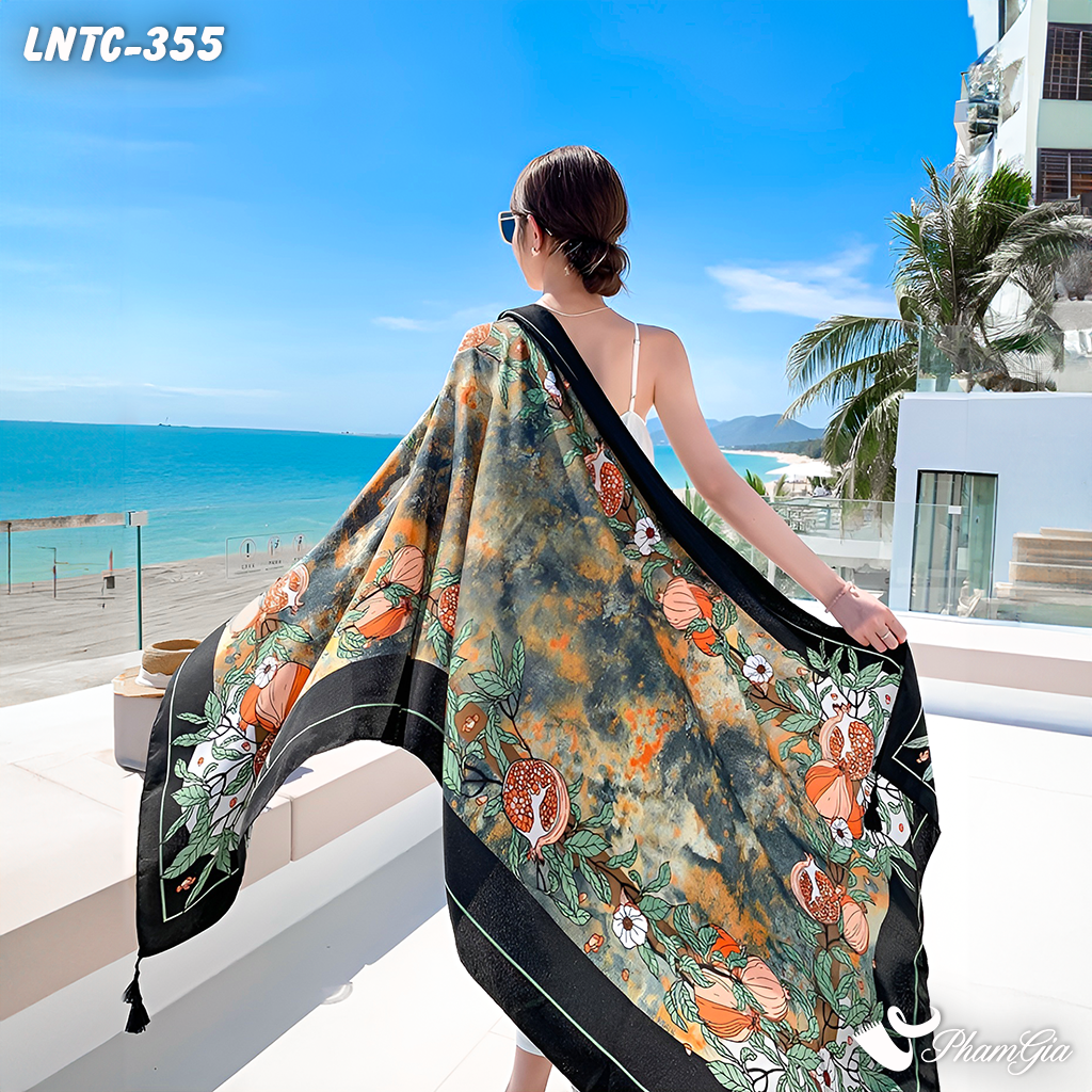 Khăn Choàng Linen Boho Họa Tiết Lựu Chín Màu Đen Tinh Tế