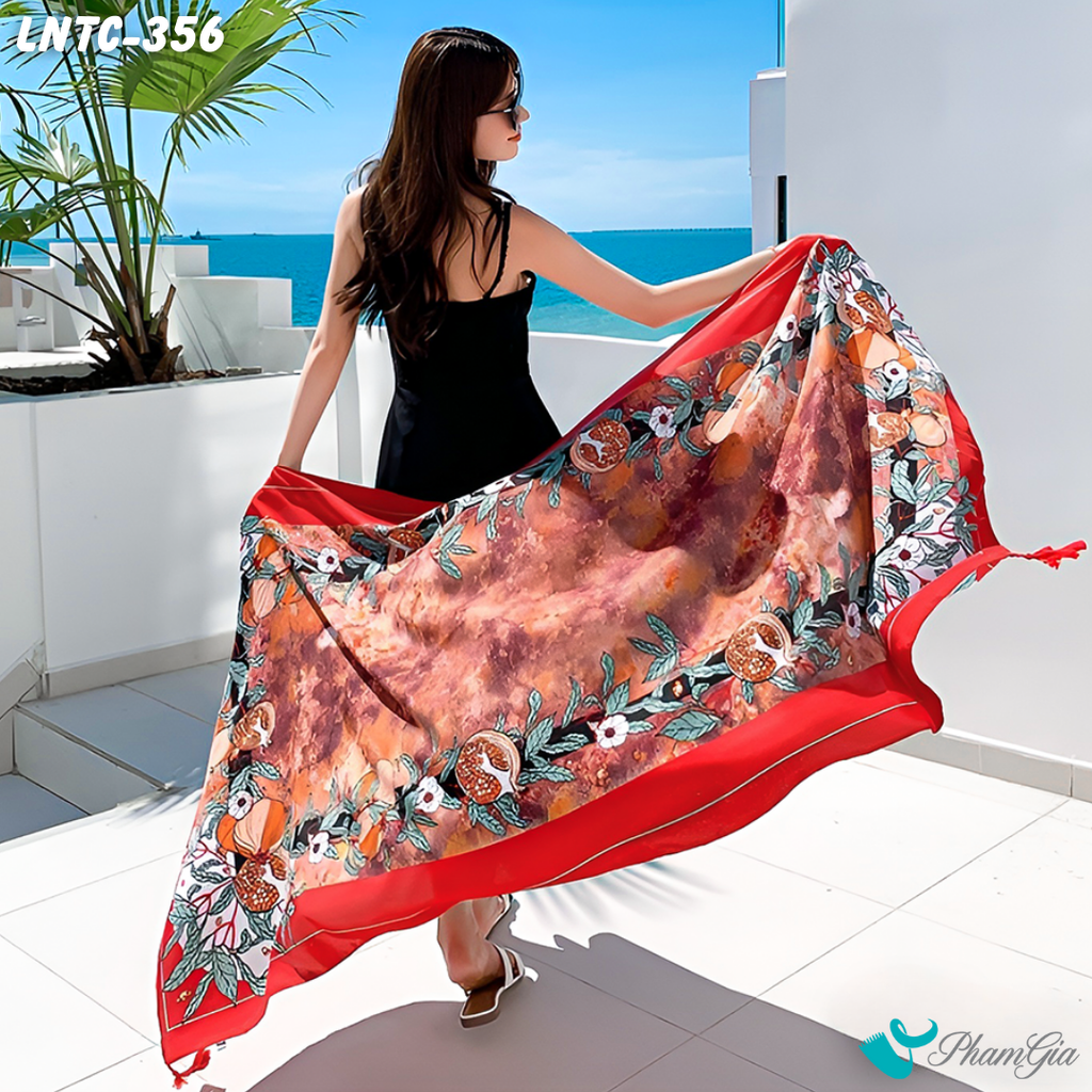 Khăn Choàng Linen Boho Họa Tiết Lựu Chín Màu Đỏ Nổi Bật