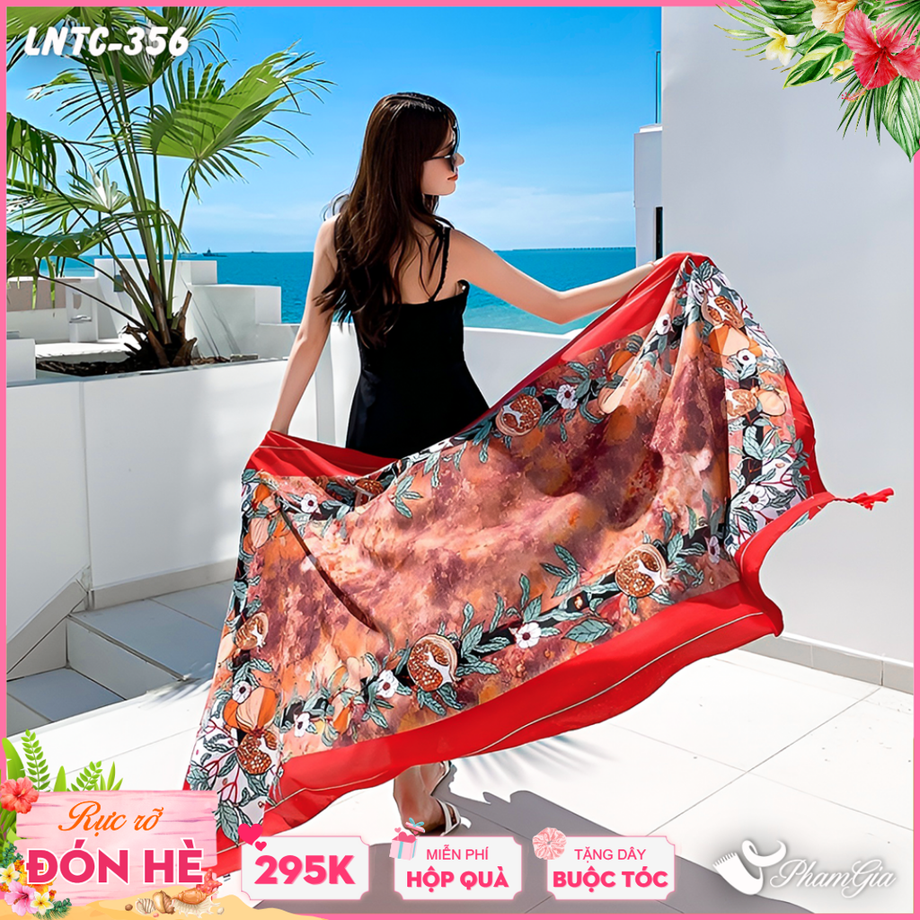 Khăn Choàng Linen Boho Họa Tiết Lựu Chín Màu Đỏ Nổi Bật