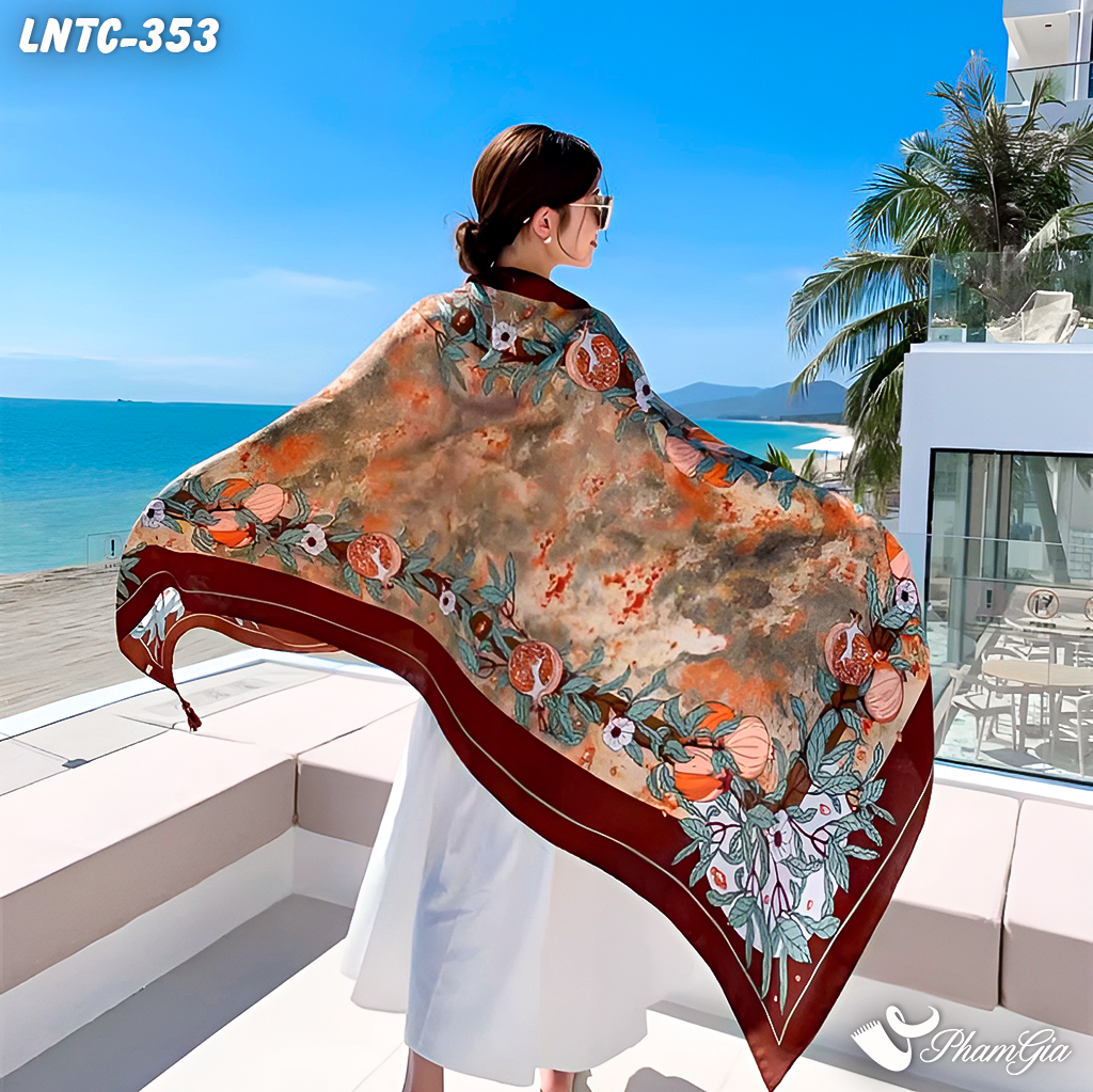 Khăn Choàng Linen Boho Họa Tiết Lựu Chín Màu Nâu Trầm Cổ Điển