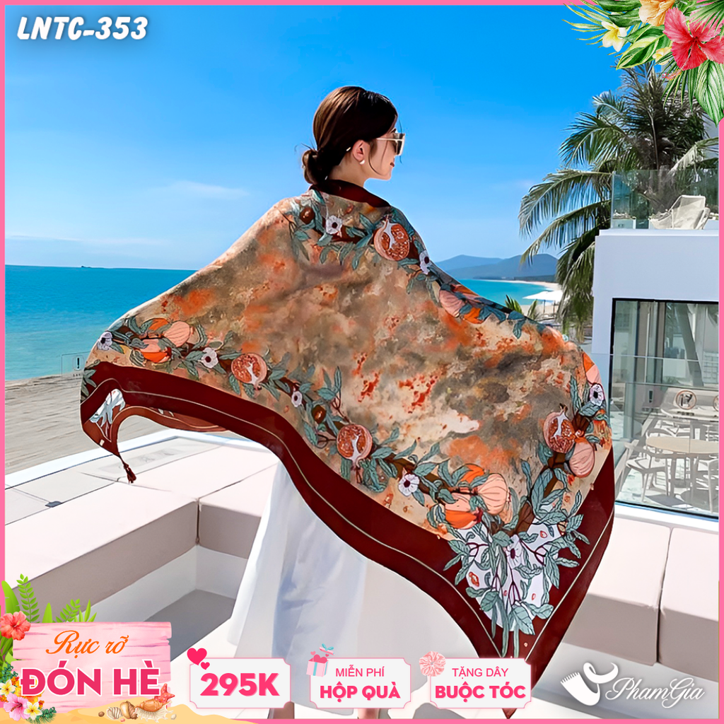 Khăn Choàng Linen Boho Họa Tiết Lựu Chín Màu Nâu Trầm Cổ Điển
