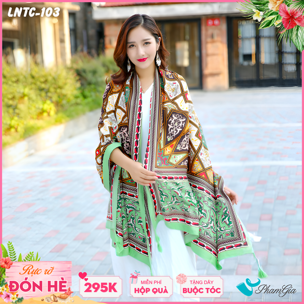 Khăn Choàng Linen Boho Họa Tiết Thổ Cẩm Mandala Màu Xanh Mint Tinh Tế