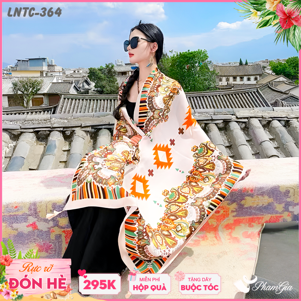 Khăn Choàng Linen Boho Họa Tiết Thổ Cẩm Màu Trắng Kem Cá Tính