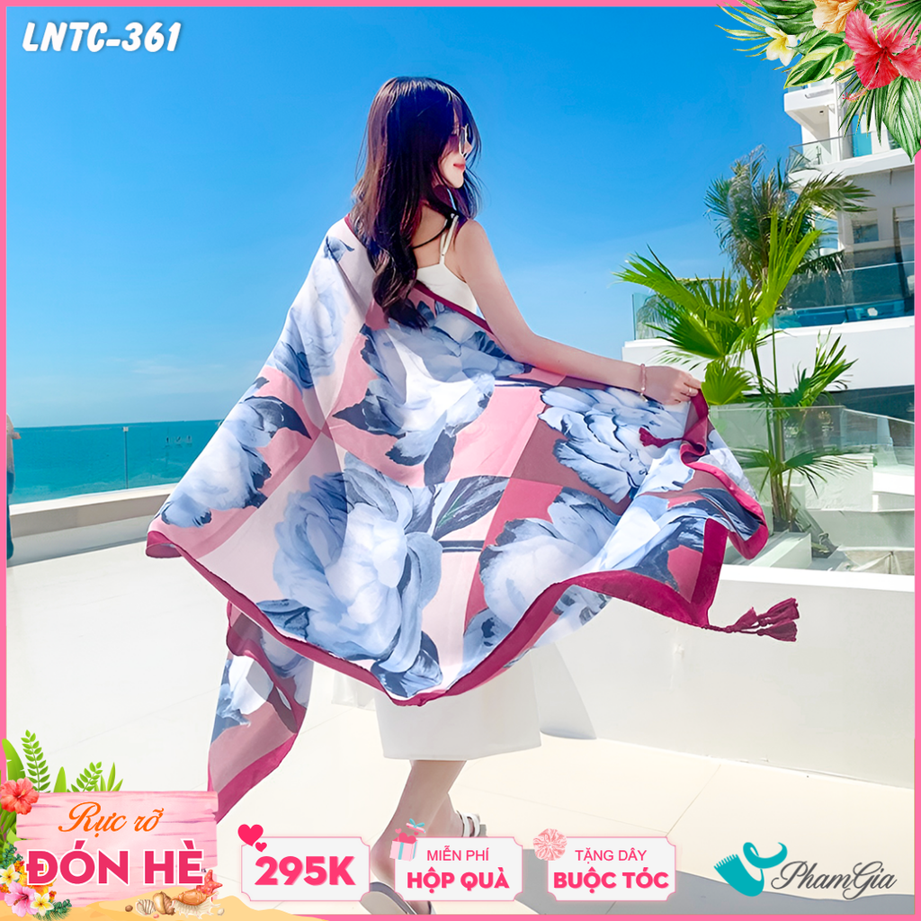 Khăn Choàng Linen Boho Họa Tiết Thổ Cẩm Phối Hoa Màu Xám Thanh Lịch