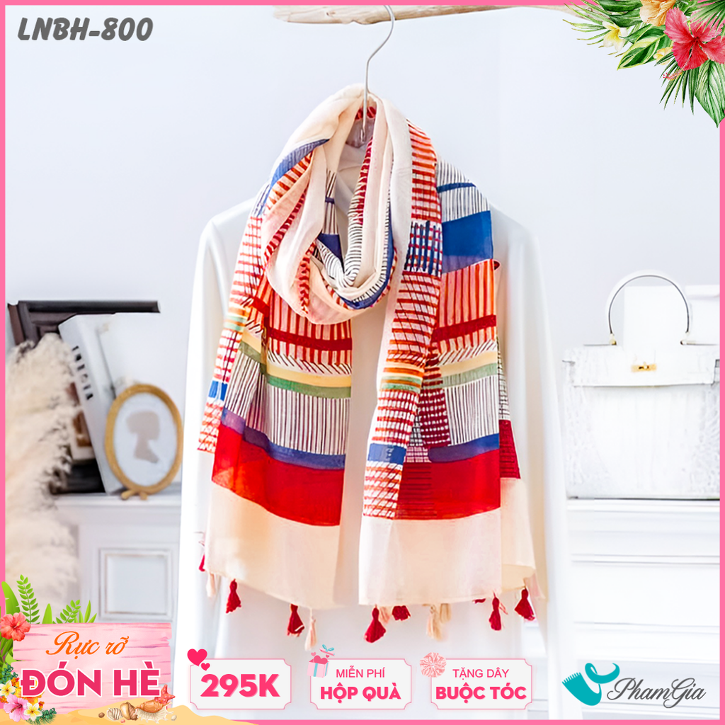 Khăn Choàng Linen Boho Họa Tiết Thổ Cẩm Phối Nhiều Màu Ấn Tượng