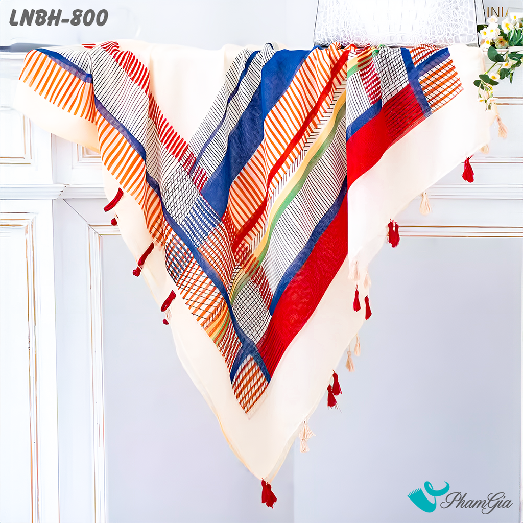 Họa Tiết Khăn Choàng Linen Boho Họa Tiết Thổ Cẩm Phối Nhiều Màu Ấn Tượng