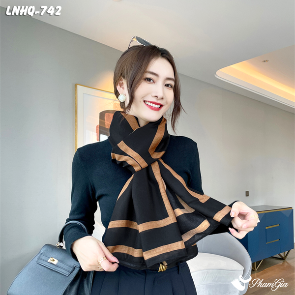 Khăn Choàng Linen Phong Cách Hàn Quốc Họa Tiết Retro Hiện Đại (LNHQ742)