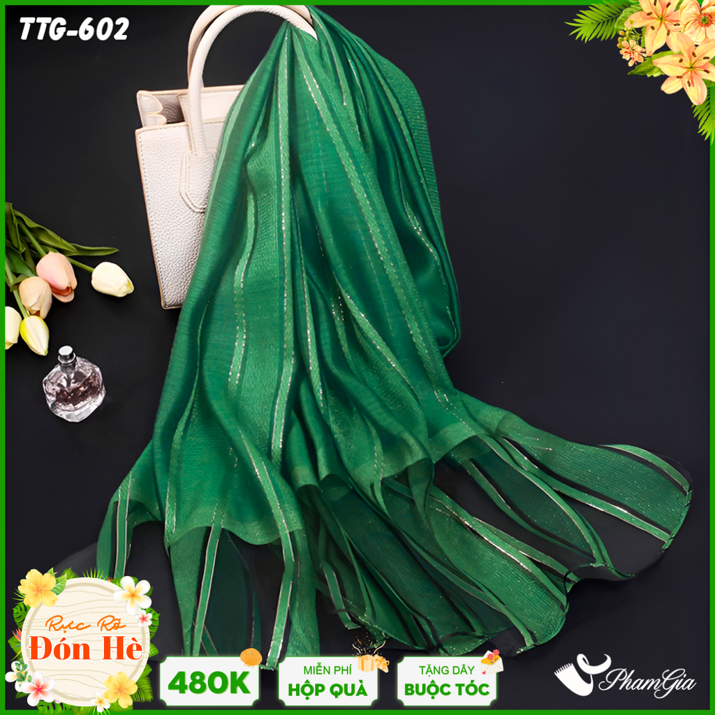 Khăn Choàng Tơ Tằm Gân Cao Cấp Phối Sọc Hiện Đại Màu Xanh Két (TTG602)