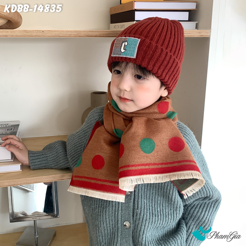 Góc Trái Khăn Dạ Baby Giữ Ấm Họa Tiết Chấm Bi Màu Nâu Đáng Yêu