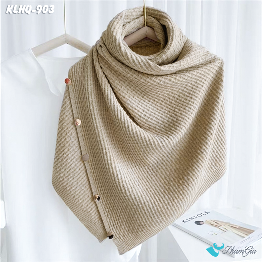 Cận Cảnh Khăn Len Giữ Ấm Đa Năng Phong Cách Hàn Quốc Cao Cấp Màu Beige