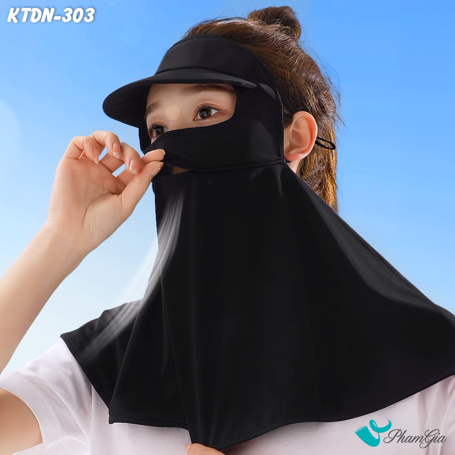 Nghiêng Trái Khẩu Trang Chống Nắng Full Face 360 Độ Màu Đen