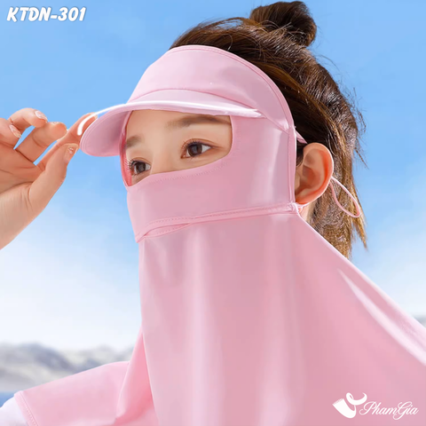 Góc Nghiêng Khẩu Trang Chống Nắng Full Face 360 Độ Màu Hồng Pastel