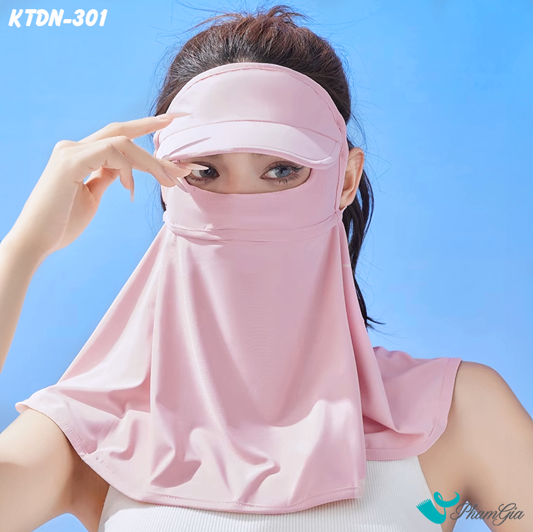 Góc Thẳng Khẩu Trang Chống Nắng Full Face 360 Độ Màu Hồng Pastel