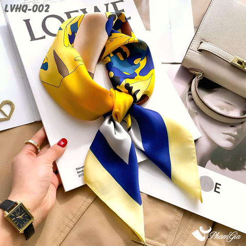 Khăn Lụa Vuông 70*70cm Phong Cách Hàn Quốc Họa Tiết Cô Gái Màu Vàng