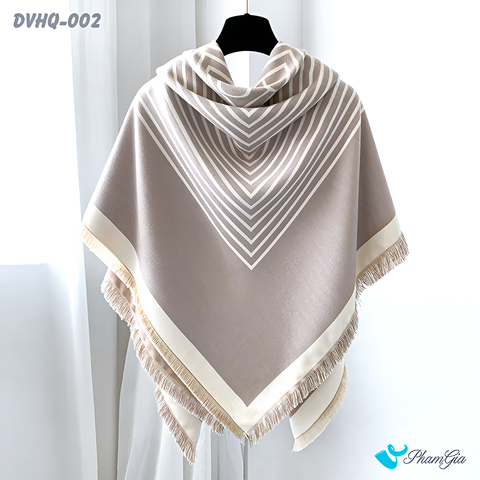 Góc Thẳng Khăn Choàng Dạ Cashmere Vuông Phong Cách Hàn Quốc Cao Cấp Họa Tiết Kẻ Sọc Beige - Trắng