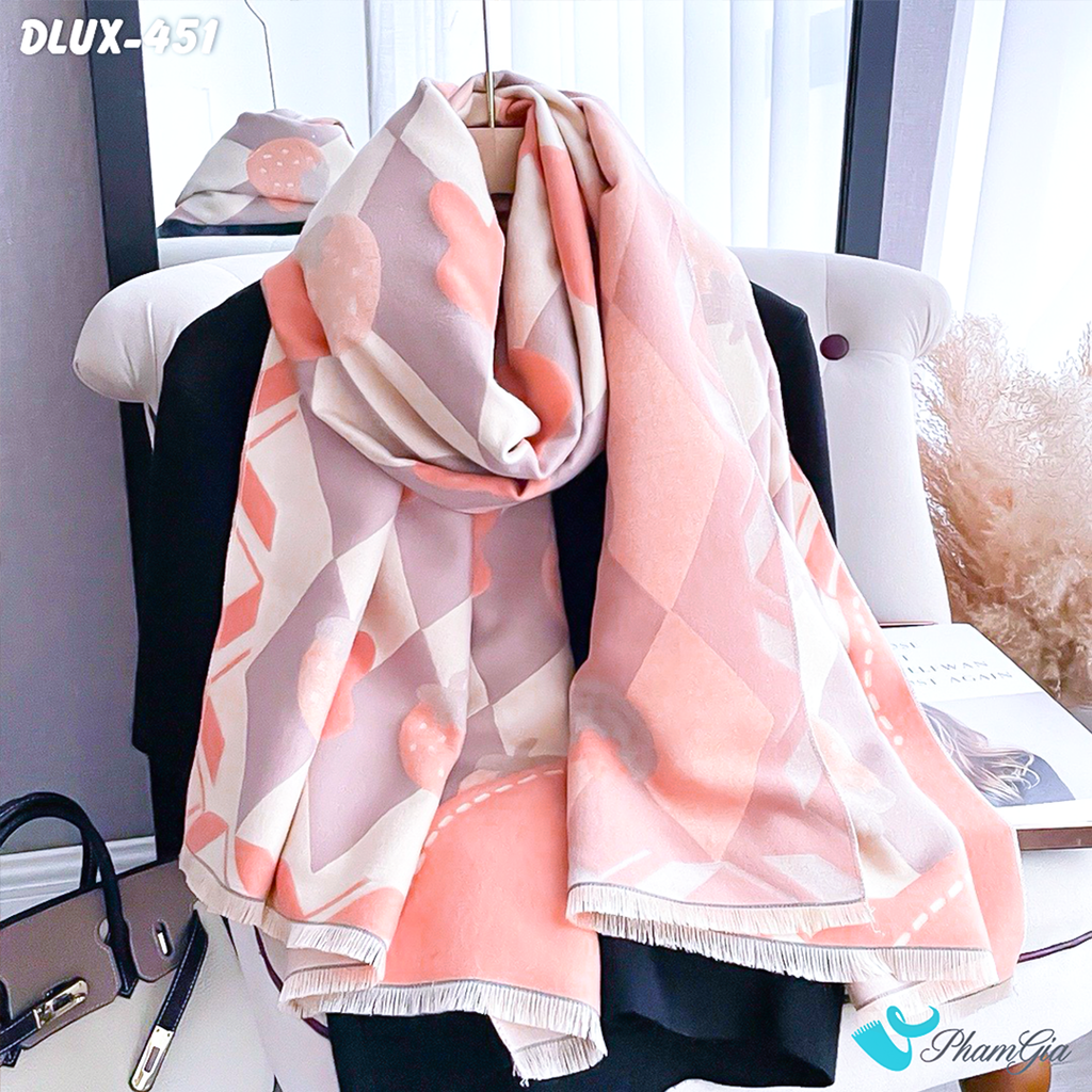 Khăn Choàng Dạ Cashmere Cao Cấp Họa Tiết Dễ Thương Màu Hồng Dâu Ngọt Ngào