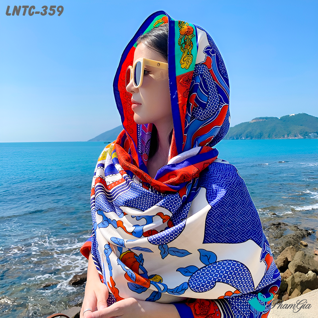 Người Mẫu Choàng Khăn Choàng Linen Boho Họa Tiết Hoa Văn Cổ Điển Màu Xanh Coban Rực Rỡ