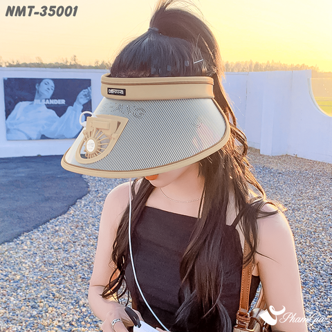 Nón Mui Trần Gắn Quạt Sạc Chống Nắng Hạ Nhiêt Tiện Lợi Màu Nâu Beige (NMT35001)