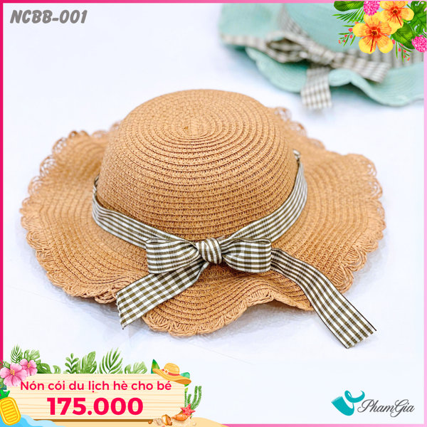 Nón Cói Baby Màu Nâu Phối Họa Tiết Nơ Caro Xinh Xắn (NCBB001)