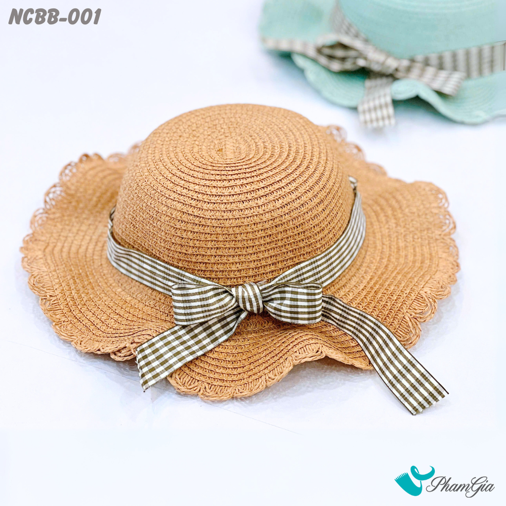 Nón Cói Baby Màu Nâu Phối Họa Tiết Nơ Caro Xinh Xắn (NCBB001)