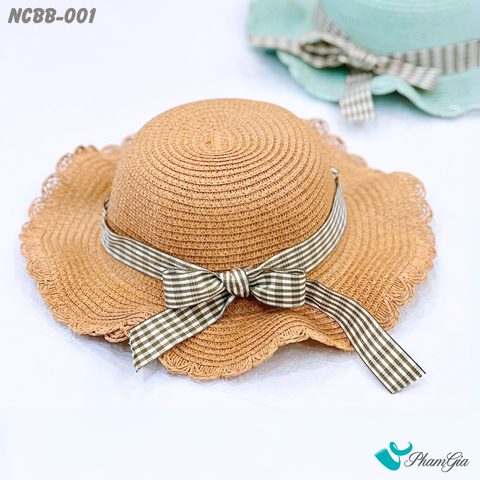 Nón Cói Baby Màu Nâu Phối Họa Tiết Nơ Caro Xinh Xắn (NCBB001)