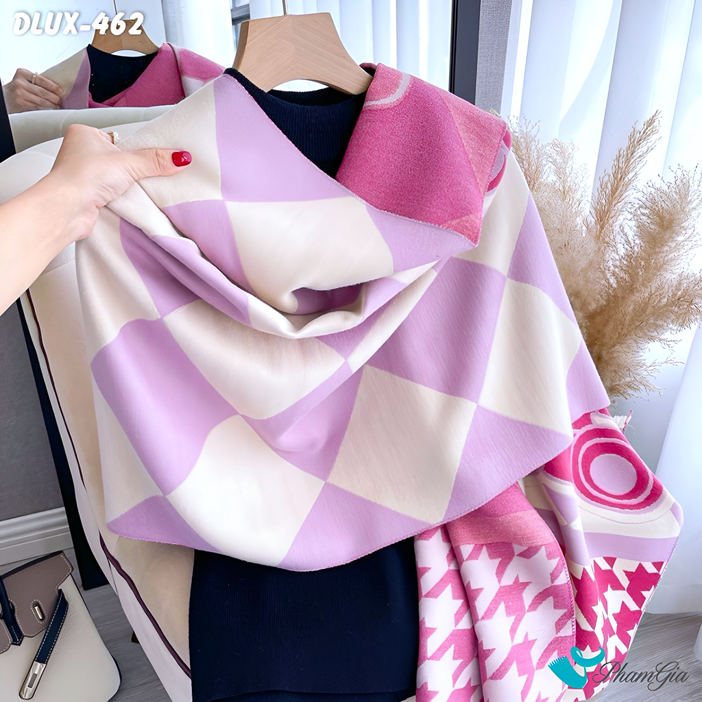 Góc Nghiêng Khăn Choàng Dạ Cashmere Cao Cấp Họa Tiết Gấu Teddy Màu Tím Lilac Thanh Lịch