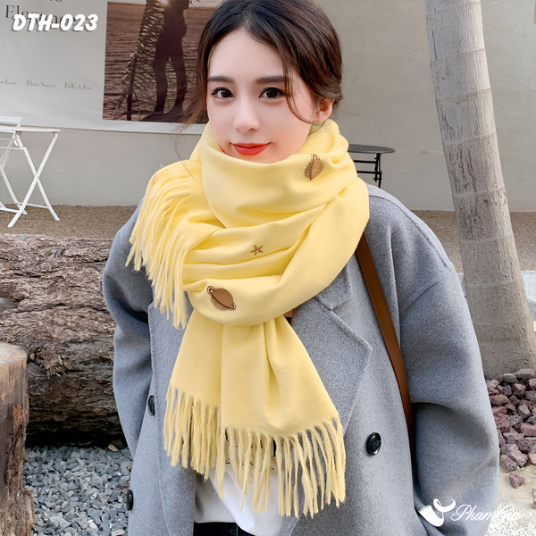 Khăn Choàng Dạ Cashmere Kem Thêu Họa Tiết Galaxy Cao Cấp Màu Vàng Chanh Nổi Bật (DTH023)