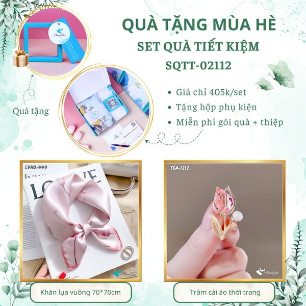 Quà Tặng Mùa Hè - Set Quà Tặng Khăn Lụa Vuông 70*70cm Và Ghim Cài Áo Tiết Kiệm (SQTT02112)