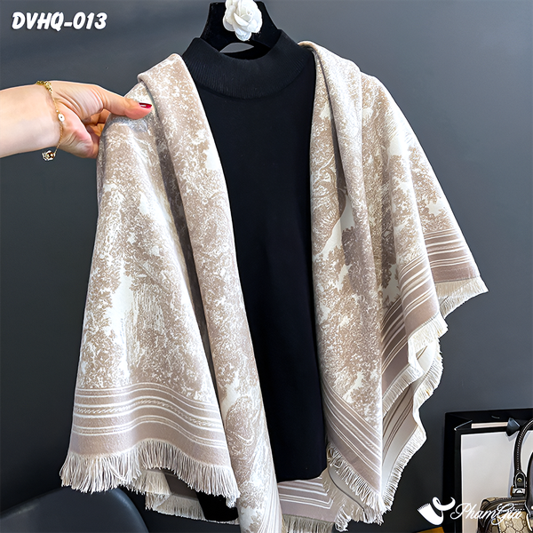 Khăn Choàng Dạ Cashmere Vuông Phong Cách Hàn Quốc Cao Cấp Họa Tiết Tranh Rừng Cổ Điển Màu Bạc Xỉu (DVHQ013)
