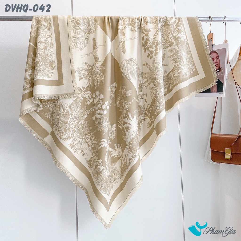 Họa Tiết Khăn Choàng Dạ Cashmere Vuông Phong Cách Hàn Quốc Cao Cấp Họa Tiết Vườn Nhiệt Đới Màu Bạc Xỉu