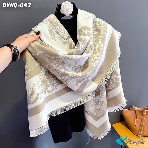 Góc Nghiêng Khăn Choàng Dạ Cashmere Vuông Phong Cách Hàn Quốc Cao Cấp Họa Tiết Vườn Nhiệt Đới Màu Bạc Xỉu