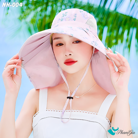 Người Mẫu ĐộiNón Chống Nắng Rộng Vành Đa Năng Phối Họa Tiết Hoa Thanh Lịch Cao Cấp Màu Hồng Baby