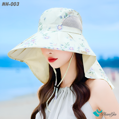Nón Chống Nắng Rộng Vành Đa Năng Phối Họa Tiết Hoa Thanh Lịch Cao Cấp Màu Trắng Kem (NH003)
