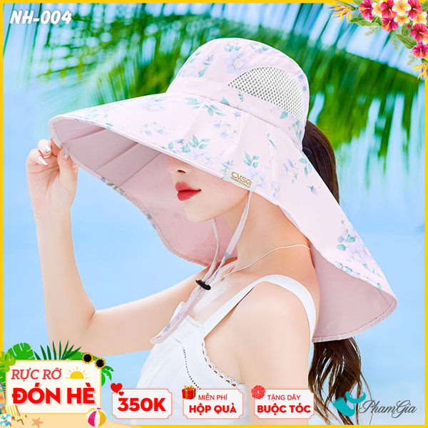 Nón Chống Nắng Rộng Vành Đa Năng Phối Họa Tiết Hoa Thanh Lịch Cao Cấp Màu Hồng Baby (NH004)