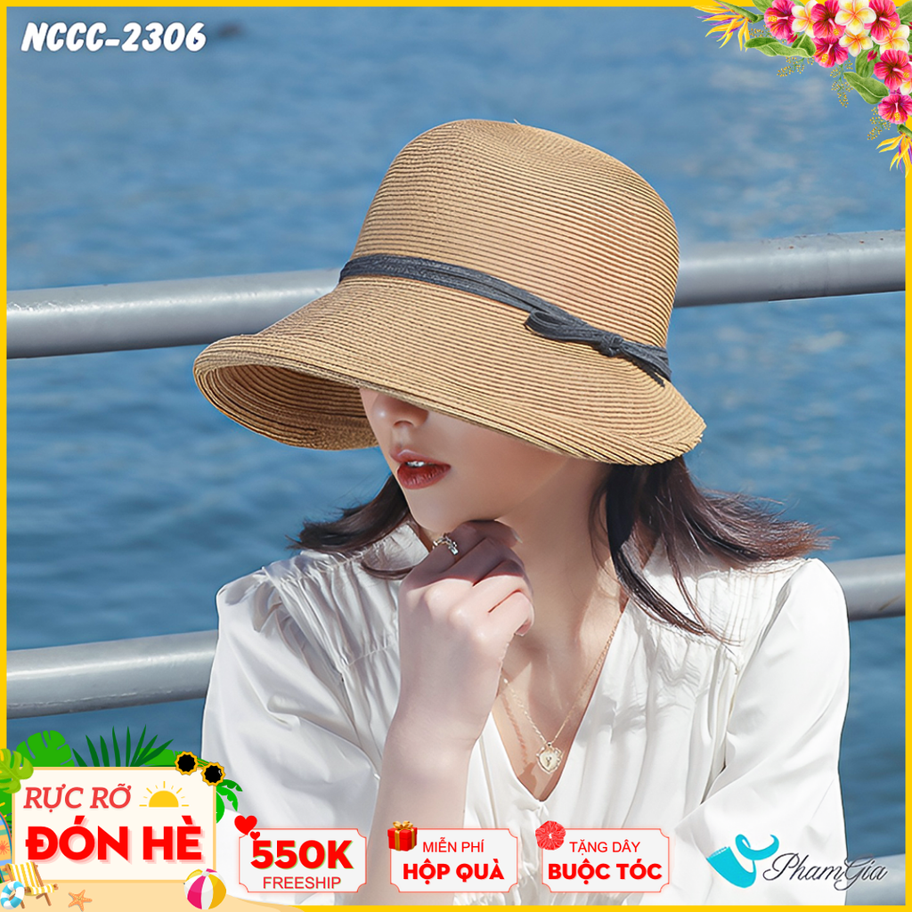 Nón Cói Cloche Lượn Viền Phối Nơ Cao Cấp Màu Nâu Tây